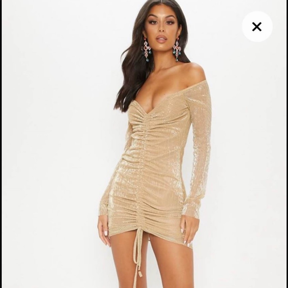 Gold Ruched Mini Dress